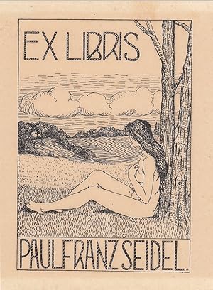 Image du vendeur pour Ex Libris Paul Franz Seidel. In Landschaft sitzender Frauenakt, an Baum gelehnt. mis en vente par Antiquariat  Braun