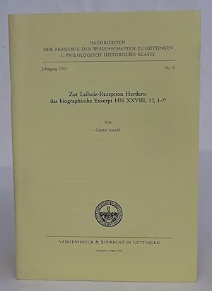 Bild des Verkufers fr Zur Leibniz-Rezeption Herders: das biographische Exzerpt HN XXVIII, 17, 1-7r zum Verkauf von Der Buchfreund