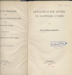 Seller image for Sprachliche Musik in Goethes Lyrik (Quellen und Forschungen zur Sprach- und Culturgeschichte der germanischen Vlker, 108, Band 108) for sale by Fundus-Online GbR Borkert Schwarz Zerfa