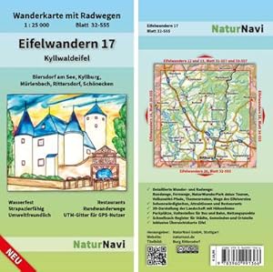 Bild des Verkufers fr Eifelwandern 17 - Kyllwaldeifel: Wanderkarte mit Radwegen, Blatt 32-555, 1 : 25 000, Biersdorf am See, Kyllburg, Mrlenbach, Rittersdorf, Schnecken (NaturNavi Wanderkarte mit Radwegen 1:25 000) zum Verkauf von Rheinberg-Buch Andreas Meier eK