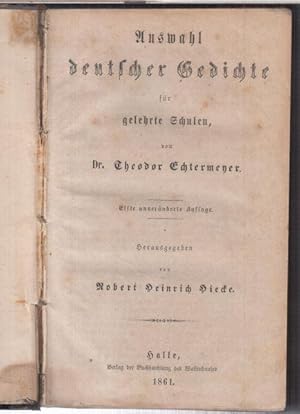 Seller image for Auswahl deutscher Gedichte fr gelehrte Schulen. for sale by Antiquariat Carl Wegner