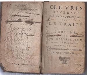 Bild des Verkufers fr Tome premier: Oeuvres Diverses du Sr. Boileau Despreaux avec le traite du sublime, ou du merveilleux dans le discours. - Du contenu: Discours sur la satire / Discours au roi / Satire I - XVII / Epistre I - XIII / L' art poetique en vers, chant 1-4 / Le lutrin, poeme heroi-comique, chant 1-6. - zum Verkauf von Antiquariat Carl Wegner