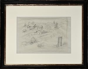 Bild des Verkufers fr sterreichische Waldlandschaft mit Husern. [Original-Bleistiftzeichnung / original pencil drawing]. zum Verkauf von Antiquariat Lenzen