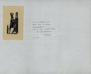 Handschriftlicher Gruß mit Original-Holzschnitt. (Imre Reiner, geb. 18.08.1900 in Versec, Königre...