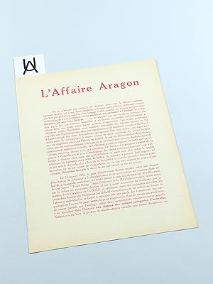 Image du vendeur pour L'Affaire Aragon. mis en vente par Antiquariat Uhlmann