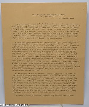 The Artists' Workshop Society: a "Manifesto" 1 November 1964