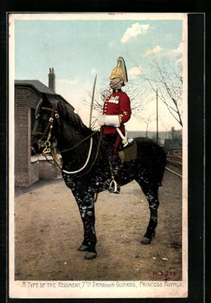Postcard Princess Royals, A type of the regiment 7th Dragoon Guards on a horse