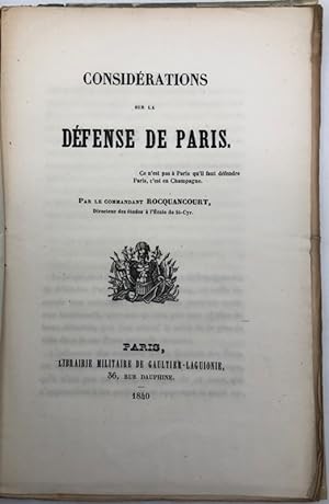 Seller image for Considrations sur la dfense de Paris. for sale by Librairie Historique F. Teissdre