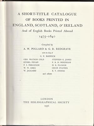 Bild des Verkufers fr A Short-Title Catalogue of Books. 1475 - 1640. zum Verkauf von The Sanctuary Bookshop.
