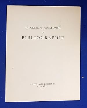 Bild des Verkufers fr Importante Collection de Bibliographie. [ Nicolas Rauch, S.A., auction catalogue, sale date: 12 Juin, 1961 ]. zum Verkauf von Wykeham Books