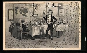 Image du vendeur pour Ansichtskarte Schriftsteller Charles Dickens, Szene aus David Copperfield, A waiter takes compassion on me mis en vente par Bartko-Reher