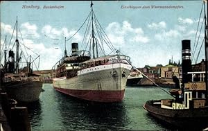 Ansichtskarte / Postkarte Hamburg, Im Baakenhafen, Einschleppen eines Woermanndampfers