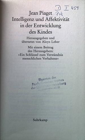 Seller image for Intelligenz und Affektivitt in der Entwicklung des Kindes. for sale by books4less (Versandantiquariat Petra Gros GmbH & Co. KG)