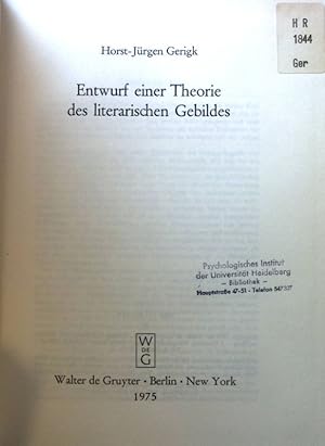 Bild des Verkufers fr Entwurf einer Theorie des literarischen Gebildes. zum Verkauf von books4less (Versandantiquariat Petra Gros GmbH & Co. KG)