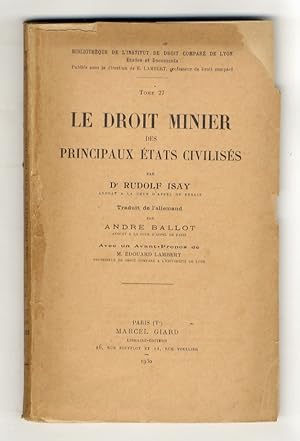 Image du vendeur pour Le droit minier des pricipaux tats civiliss [.] Traduit de l'allemand par Andr Ballot [.]. mis en vente par Libreria Oreste Gozzini snc