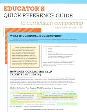 Image du vendeur pour Educator's Quick Reference Guide to curriculum compacting mis en vente par GreatBookPricesUK