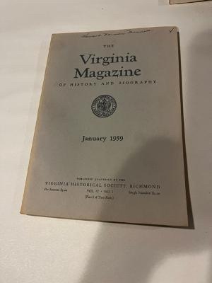Imagen del vendedor de THE VIRGINIA MAGAZINE OF HISTORY AND BIOGRAPHY JANUARY 1959 VOL. 67 NO. 1 a la venta por Abound Book Company