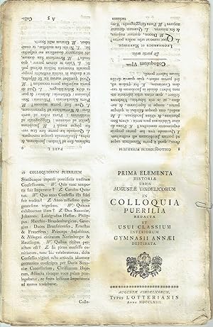 Prima elementa historiae urbis Augustae Vindelicorum in Colloquia Puerilia redacta et usui classi...