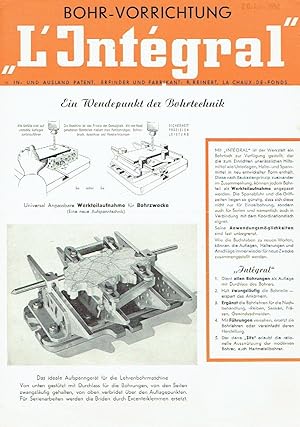 Image du vendeur pour Prospekt fr die Bohr-Vorrichtung "L'Integral " Ein Wendepunkt der Bohrtechnik mis en vente par Versandantiquariat Funke