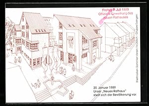 Bild des Verkäufers für Künstler-Ansichtskarte Aalen, das neue Rathaus zur Einweihung am 20. Januar 1989 zum Verkauf von Bartko-Reher