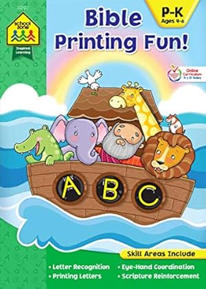 Bild des Verkufers fr SCHOOL ZONE - Bible Printing Fun! Workbook, Preschool thru Kindergarten, Ages 4 to 6, Letter Recognition, Printing Letters, Scripture Reinforcement, . and More! (Inspired Learning Workbook) [Soft Cover ] zum Verkauf von booksXpress