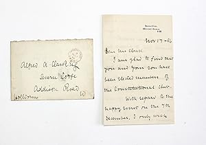 Image du vendeur pour An Original Handwritten and Signed Letter/Envelope by Politician Henry de Worms, 1st Baron Pirbright. mis en vente par Lasting Words Ltd