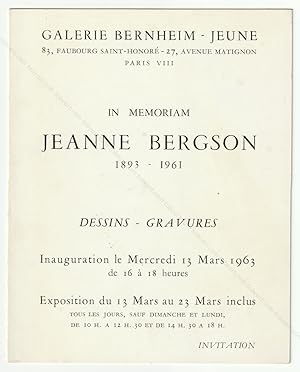 In memoriam Jeanne BERGSON 1893-1961. Dessins - Gravures.