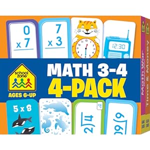 Seller image for School Zone - Math 3-4 Flash Card 4-Pack - Ages 6 and Up, Multiplication, Division, Time and Money, and More by School Zone Staff [Mass Market Paperback ] for sale by booksXpress
