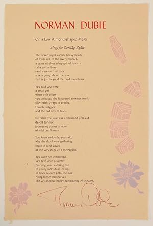 On a Low Almond-shaped Mesa - elegy for Dorothy Lykes (Signed Broadside)