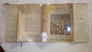 Seller image for Peter Pan In Kensington Gardens Retold for Little People BY MAY BYRON, 1930 ON TITLE & COPYRIGHT PG WITH A IN MIDDLE COPYRIGHT PG, 1ST Edition,, COLOR illustrated Arthur Rackham green cloth with black line titles and drawing of infant sitting on mushrooms, IN COLOR DUSTJACKET BABY SITTING ON MUSHROOMS PLAYING FLUTE Charles Scribner s,NY PUBL. for sale by Bluff Park Rare Books