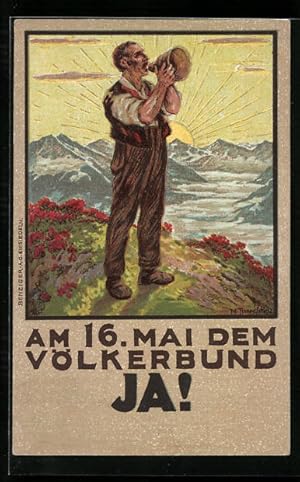 Bild des Verkufers fr Knstler-Ansichtskarte Schweiz, Volksabstimmung ber den Beitritt der Schweiz zum Vlkerbund, Kriegsnot zum Verkauf von Bartko-Reher