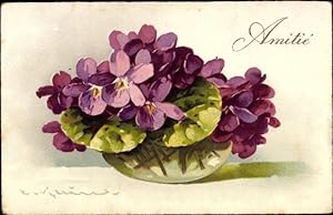 Künstler Ansichtskarte / Postkarte Klein, C., Amitie, Veilchen in der Blumenvase