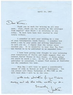 Kennedy, Jacqueline (1929-1994) - Typed letter signed with handwritten postscript