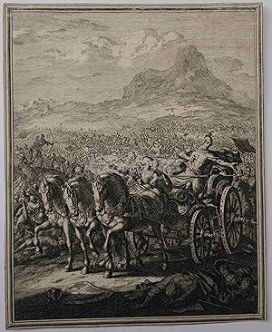 Battle scene in front of a large mountain