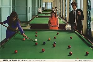 Lady Snooker Pool Player at Butlins Barry Island Billiards Room Welsh Postcard