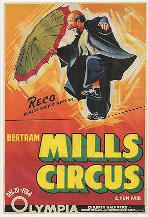 Tightrope Walker Clown at Bertram Mills Circus Poster Advertising Postcard