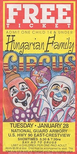 Florida Hungarian Family Circus 1980s Ticket