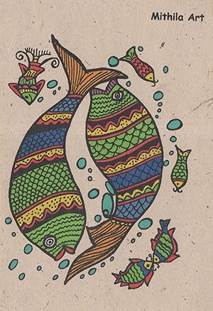 Mithila Art Indian Madhubani Nepalese Sea Life Fish Fishes Painting Postcard