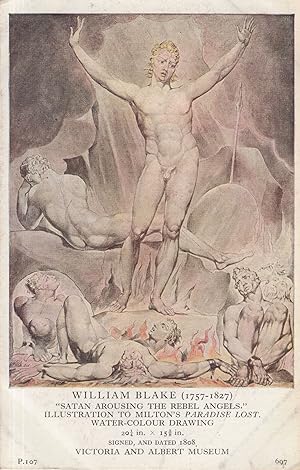 William Blake Satan Arousing Angels Paradise Lost Rare Painting Postcard