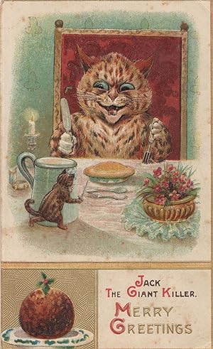 Jack The Giant Killer Louis Wain Antique Rare Cat Postcard