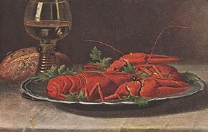 Lobster Jacket Potato & Sherry Antique Postcard