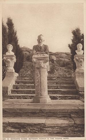 Bernard Shaw Between Homer & Nero Statue Old Postcard