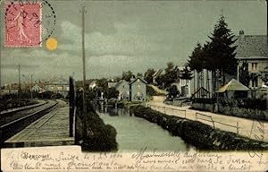 Mondschein Ansichtskarte / Postkarte Boncourt Kt. Jura Schweiz, Wasserpartie, Eisenbahnstrecke