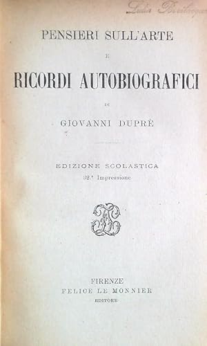 Bild des Verkufers fr Pensieri sull'arte e ricordi autobiografici zum Verkauf von Librodifaccia