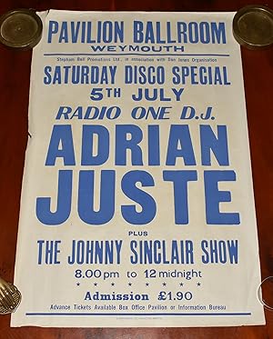 ORIGINAL POSTER. Disco Special Radio One D.J Adrian Juste Plus The Johnny Sinclair Show at The Pa...