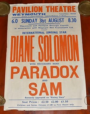 ORIGINAL POSTER. DIANE SOLOMON with Recording Band PARADOX & SAM at The Pavilion Theatre Weymouth...