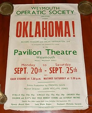 ORIGINAL POSTER. OKLAHOMA! by Richard Rodgers & Oscar Hammerstein at The Pavilion Theatre Weymout...