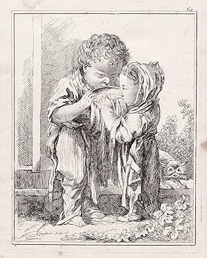 Seller image for (Two children drinking milk from the same pot) - Kinder / enfants / milk / Milch / lait for sale by Antiquariat Steffen Vlkel GmbH