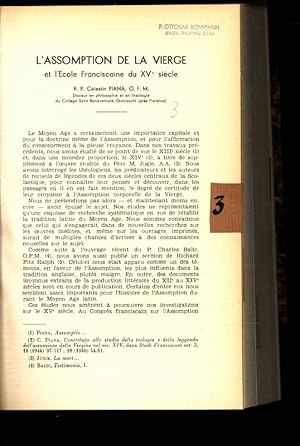Seller image for L' Assomption, de la Vierge et l'Ecole Fran-ciscaine du XVe sicle. for sale by Antiquariat Bookfarm