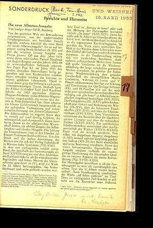 Bild des Verkufers fr Die neue Albertus-Ausgabe. (Wissenschaft und Weisheit. Bd 15-1952). zum Verkauf von Antiquariat Bookfarm